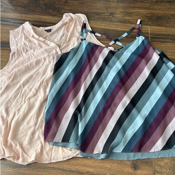 torrid Tops - Torrid Tank Top 3 3X Peach Gauze V Neck Pocket Blue Striped Satin Strappy Lot
